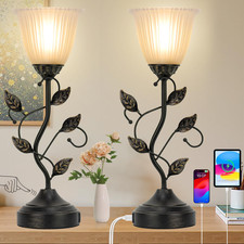 Basdien Touch Lamps For Nightstand Set Of 2 Stripe Glass Shade Blossoming