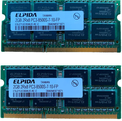 2er Set 4GB (2x 2GB) DDR3 RAM Laptop SO-DIMM PC3-8500S 1066MHz Elpida
