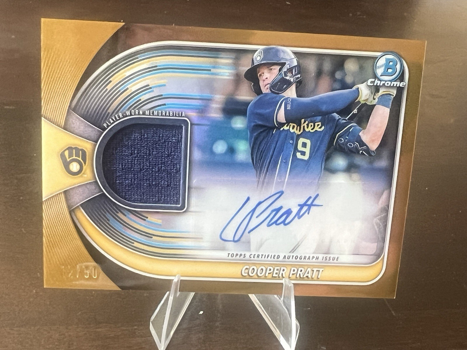 2025 Bowman Chrome Cooper Pratt Auto Patch /50 Gold Game Worn Number Match view 1