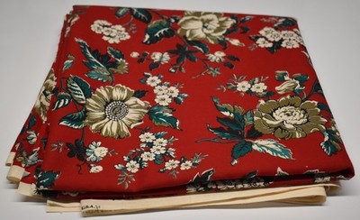 CONCORD FABRICS cotton 2.3 yards x 45'' joan kessler RED GREEN LARGE FLORAL vtg