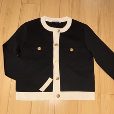 Zara Black & White Knit Button-Front Cardigan...