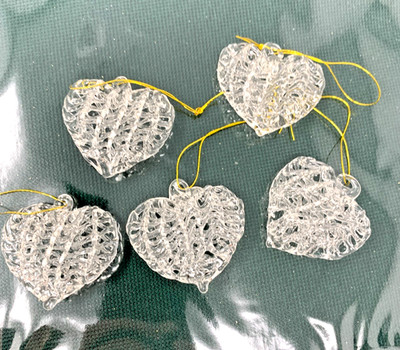 House Of Lloyd Vintage Clear Glass Heart Ornaments 54-343 - Set Of 5 Incomplete
