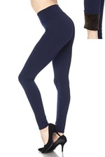 Solid Warm Fur Lined High Waisted Leggings - 3 Inch