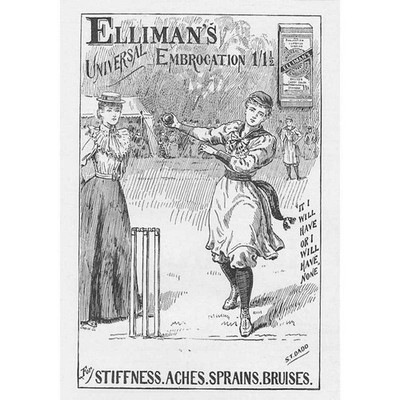 ELLIMAN'S EMBROCATION Damen Cricket Thema viktorianische Werbung 1897