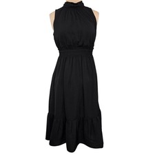 New Knox Rose Black Smocked Halter Mock Midi Dress Flowy Boho Lightweight Small