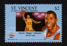 ST. VINCENT, SCOTT # 1744-B, EARVIN MAGIC JOHNSON, OLYMPIC BASKETBAL GOLD WINNER