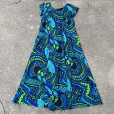 Vintage 1960s 60s barkcloth Maxi Dress tiki Hawaiian mcm Size M