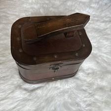 Vintage leather  Wooden Shoe Shine Box with Lid Latch and Hinged Lid