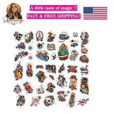 Classic Retro Waterproof Temporary Tattoos, 42 Pack, American Traditional Sty...