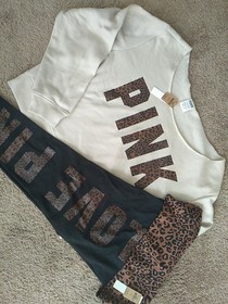 Victoria's Secret Pink Leopard Slouchy Crew & Leggings Set Limited Ed  L  