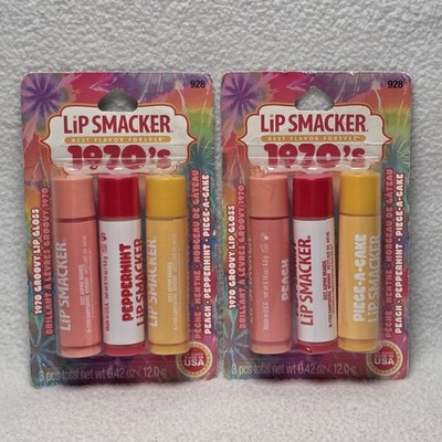 2 Lip Smacker 1970 s Lip Gloss #928 PEACH ~ PEPPERMINT ~ PIECE-A-CAKE Bonne Bell