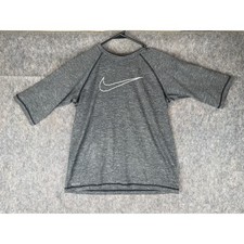 Nike Swim Dri-Fit T-Shirt Youth Large Gray Heather Swoosh Logo Short Sleeve Tee