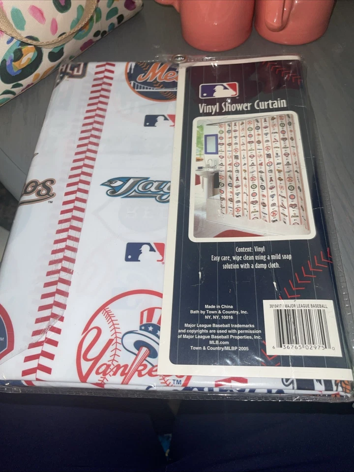 MLB Vinyl Shower Curtain Baseball NWT Licensed 1995 Vintage New - Image 2 of 4