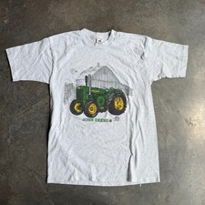 Vintage 90s John Deere Graphic Shirt Country USA Made White Adult L19x29 Tractor