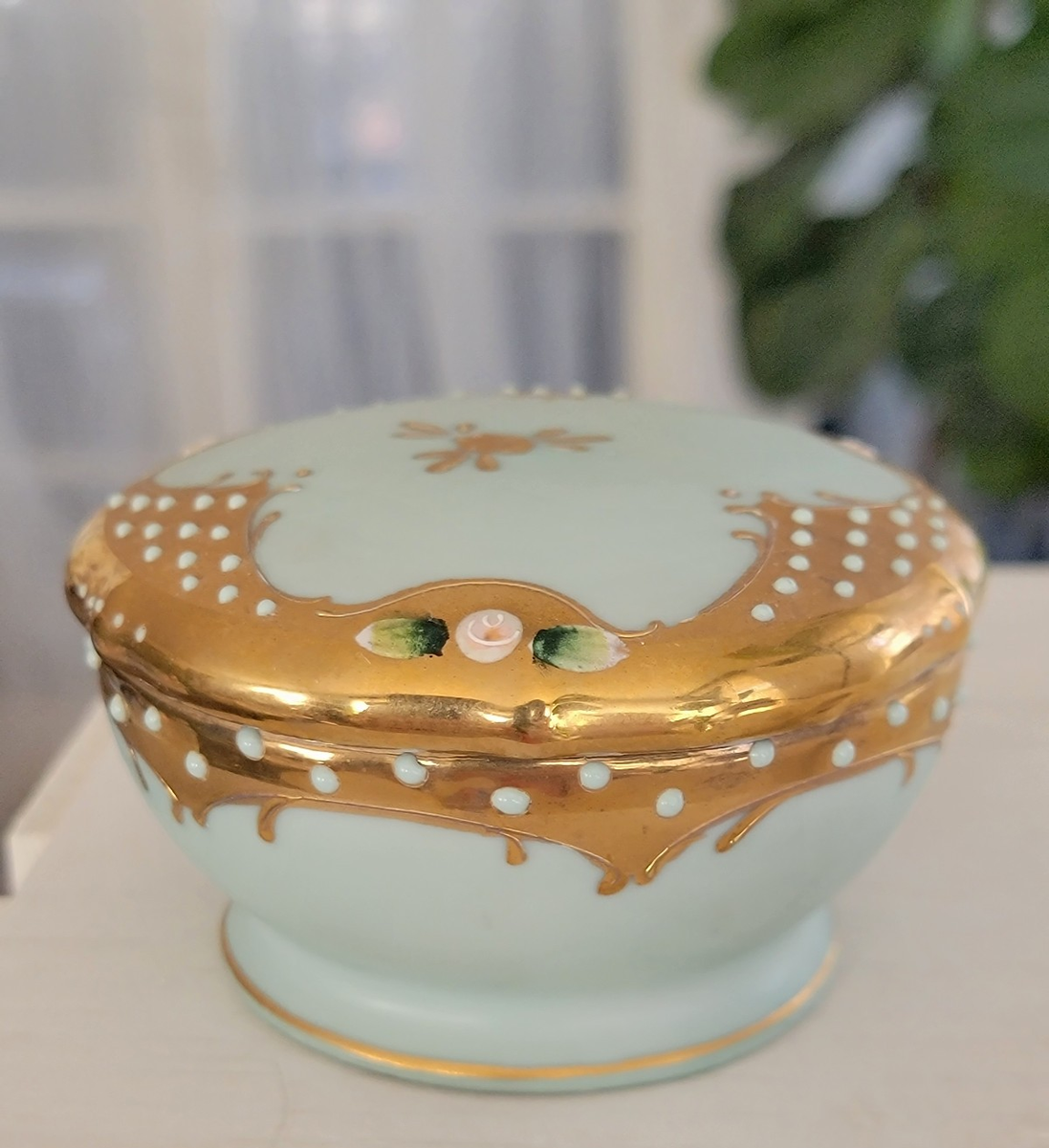 Vintage Lenwile Ardalt Japan Porcelain Vanity Set Blue Gold