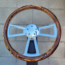 (T06) 18" Aluminum Steering Wheel Big Rig Flame Pine For Freightliner 2007+
