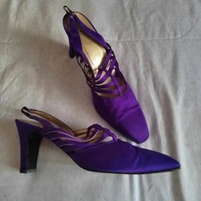 elegante offene Schuhe Handarbeit Pumps Leder Made in Italy lila gold