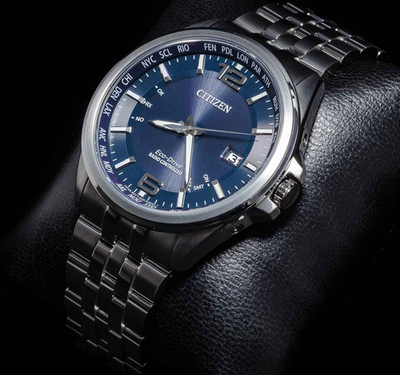 おはよCITIZEN ワールドタイム 腕時計 ネイビー/シルバー Citizen Radio Controlled Sapphire Crystal Blue Dial World Time