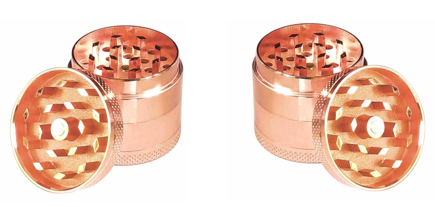 Pack of 2 Rose Gold Grinders 4 Pc Metal Herb Spice Tobacco Grinder 40mm Small
