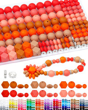 172PCS Silicone Beads for Keychain Making, 6 Orange Shades 4 Assorted Shapes,