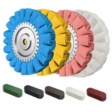 9PCS 8" Airway Buffing Wheel Kit,16-Layer S-Shape Aluminum Metal Polishing 