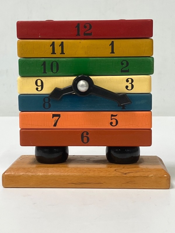 Vintage Wooden Toy Clock To Learn Time