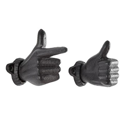Danya B. ''Thumbs up & Pointing Finger'' Dark Brown Cast Iron Wall Mount Hook Set