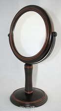NEW BROWN METAL BASE+COPPER TONE DETAIL DOUBLE SIDED 5X VANITY,BATHROOM MIRROR