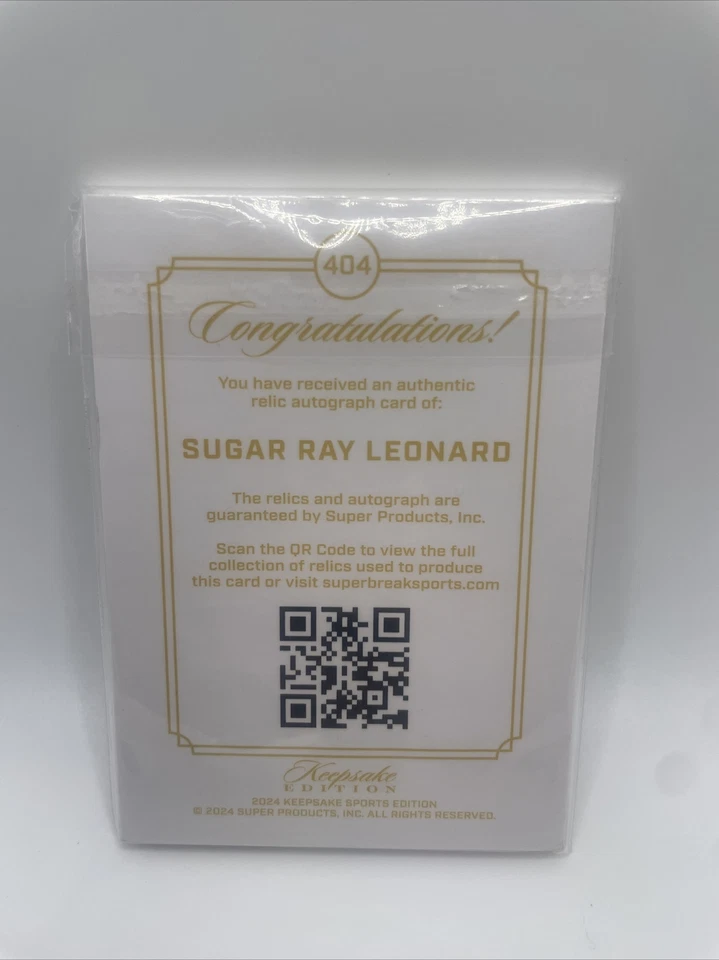 SUGAR RAY LEONARD 2024 KEEPSAKE EDITION BOXER WORN PATCH GEM AUTO #3/5 RARE CARD - Image 3 of 3