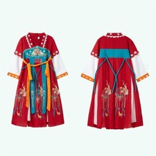 Girl Chinese Sheer Dress Tang Suit Floral Embroidered Hanfu Ancient Costume
