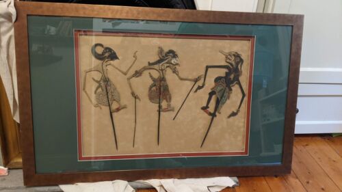 Vintage Indonesian Wayang Klutik Shadow Puppets X 3 Framed - Picture 1 of 4