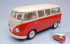 MODELLINO FURGONE STATICO WELLY VW T1 BUS ROSSO TETTO GIALLO SCALA 1:18