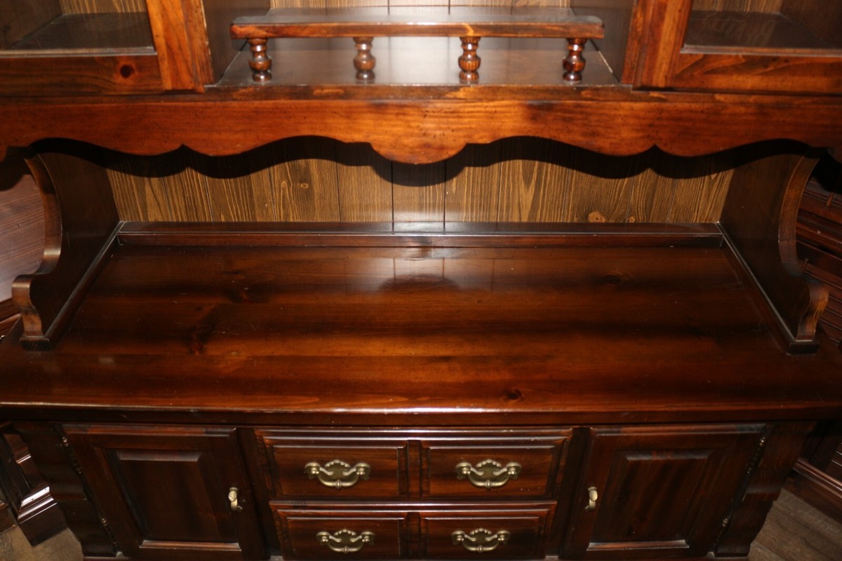 Vintage 1776-1976 Ethan Allen Dark Old Tavern Pine China Hutch