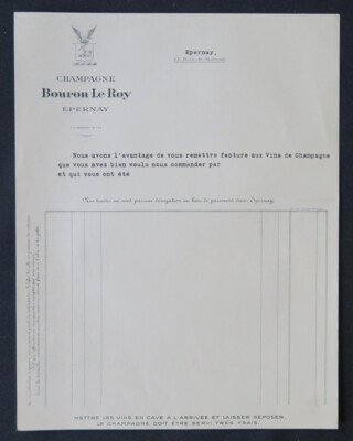Invoice Virgin Champagne BOURON LE ROY EPERNAY billhead reckun