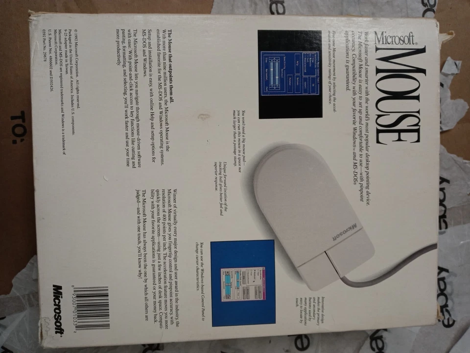 Vintage 1992 Microsoft Mouse w/ Product ID Certificate | UNUSED - OPEN BOX - Image 2 of 4