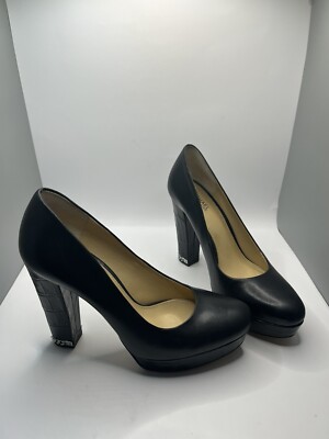 Michael Kors Sabrina Black Leather shoes Snakeskin Heel With  Chain