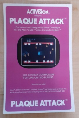 Replacement Atari 2600 Activision Plaque Attack Label Machine cut