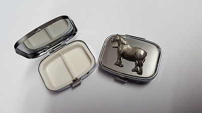 Schweres Pferd PP-E05 englisches Zinn auf Emblem rechteckig Reise Metall Pillendose