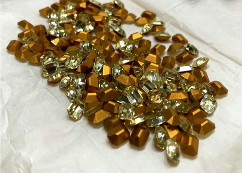 Pkg 144 Vintage NEW Swarovski Art. 176 JONQUILLE YELLOW 7x5mm Octagon Gold Foil - Picture 2 of 5