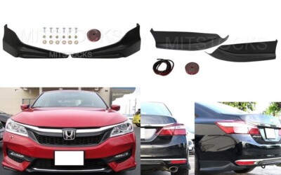 For 16 17 Accord Sedan 4D HFP Style Front + Rear Bumper Lip Splitter Spoiler PU