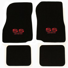 New 1968 - 1972 Chevelle Floor Mats Black Carpet Embroidered 396 Red Logo Set 4