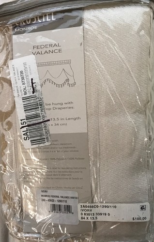 CROSCILL MONROE FEDERAL VALANCE IVORY 84" x 13.5" NEW IN TORN PACKAGE MSRP $100 - Picture 2 of 2
