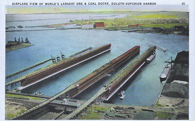Duluth MN Airplane View of World's Largest Ore & Coal Docks, Duluth-Superior Har