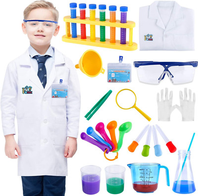 Kids Science Experiment Kit with Scientist Lab Coat - Dress Up and Role Play Toy