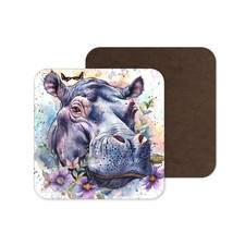 Hippopotamus Hippo Watercolour Square Coaster Mug Mat Tea Coffee Present Gift