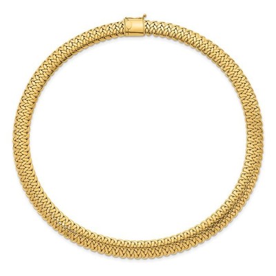 14kt Gold Choker Necklace 14K Solid Yellow Gold Woven Link Neck