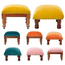 Upholstered Footrest Velvet Footstool Square & Rectangular with Wood Legs
