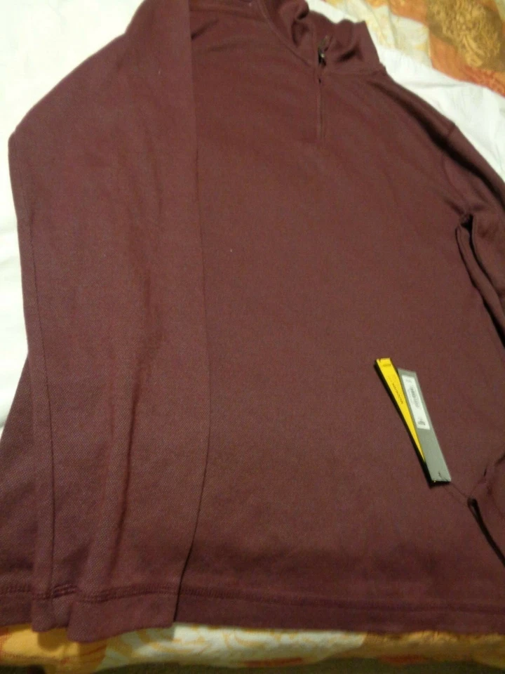 Apt 9 Mens 1/4 Zip Birdseye Knit Cotton Blend Maroon Sweater Pullover Modern Fit - Image 2 of 4