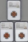 1939 P, D, AND S LINCOLN CENTS ~ NGC CERTIFIED MS66 RD &RB ~ ALL 3 FOR ONE BID