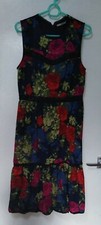 Tu Dress lined Navy Tiered midi Sleeveless Floral Gypsy Style 8